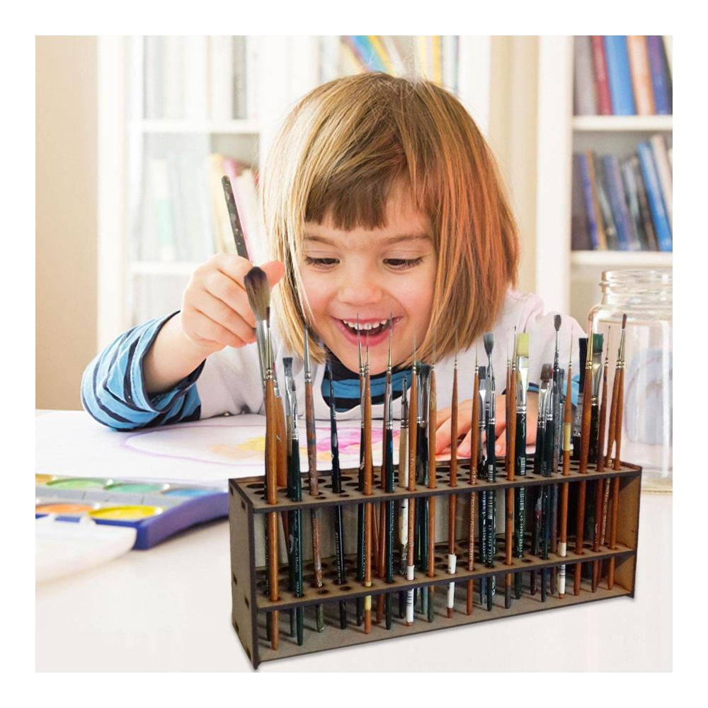Organisieren Sie Ihre Pinselsammlung mit Stil! 67-Loch Pinselhalter aus Holz für Make-up und Kunst. Platzsparend und multifunktionaler Ständer für Ihren Schreibtisch
