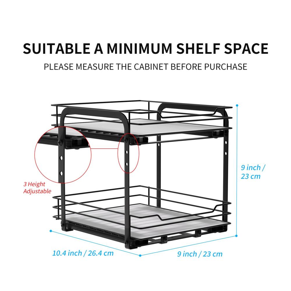 Ausziehbares Gewürzregal für Küchenschränke | 2 Etagen Organizer | Platzsparendes Spice Rack für Küchen | Anpassbarer Schrank Organizer | 26.4x23.2x23 cm | Einfache Montage | Robuste Konstruktion | Ideales Küchenzubehör