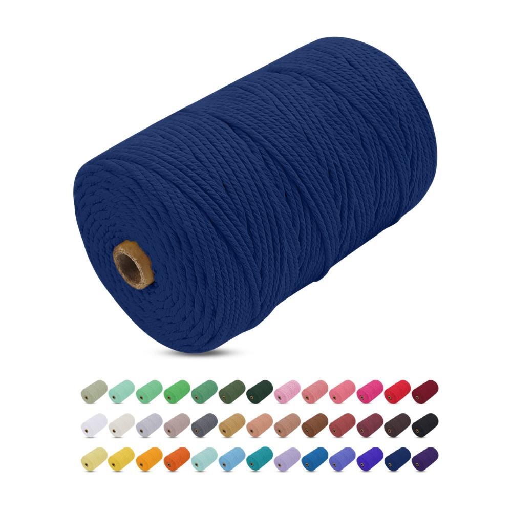Entdecke kreative Möglichkeiten mit Schnüren & Fäden! Dunkelblaues Makramee-Garn 3mm x 200m – Geflochtenes Baumwollseil für Wandbehang Hängepflanzen & DIY Boho Deko – Hochwertiges Baumwollgarn