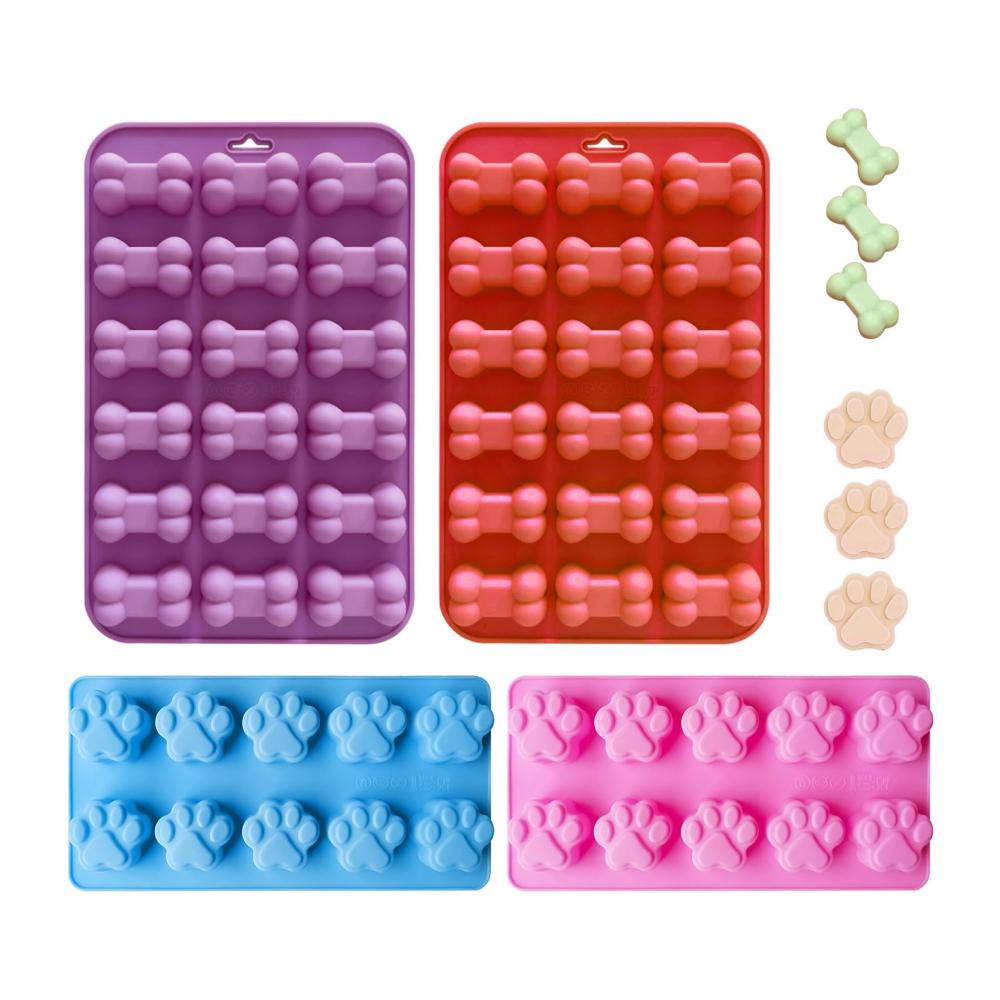 Premium Backunterlagen Set 4-teilige Hundeleckerli Silikonformen mit Katzenpfoten- und Hundeknochen-Design - Antihaftendes Backzubehör für selbstgemachte Hundekekse und Leckerlis