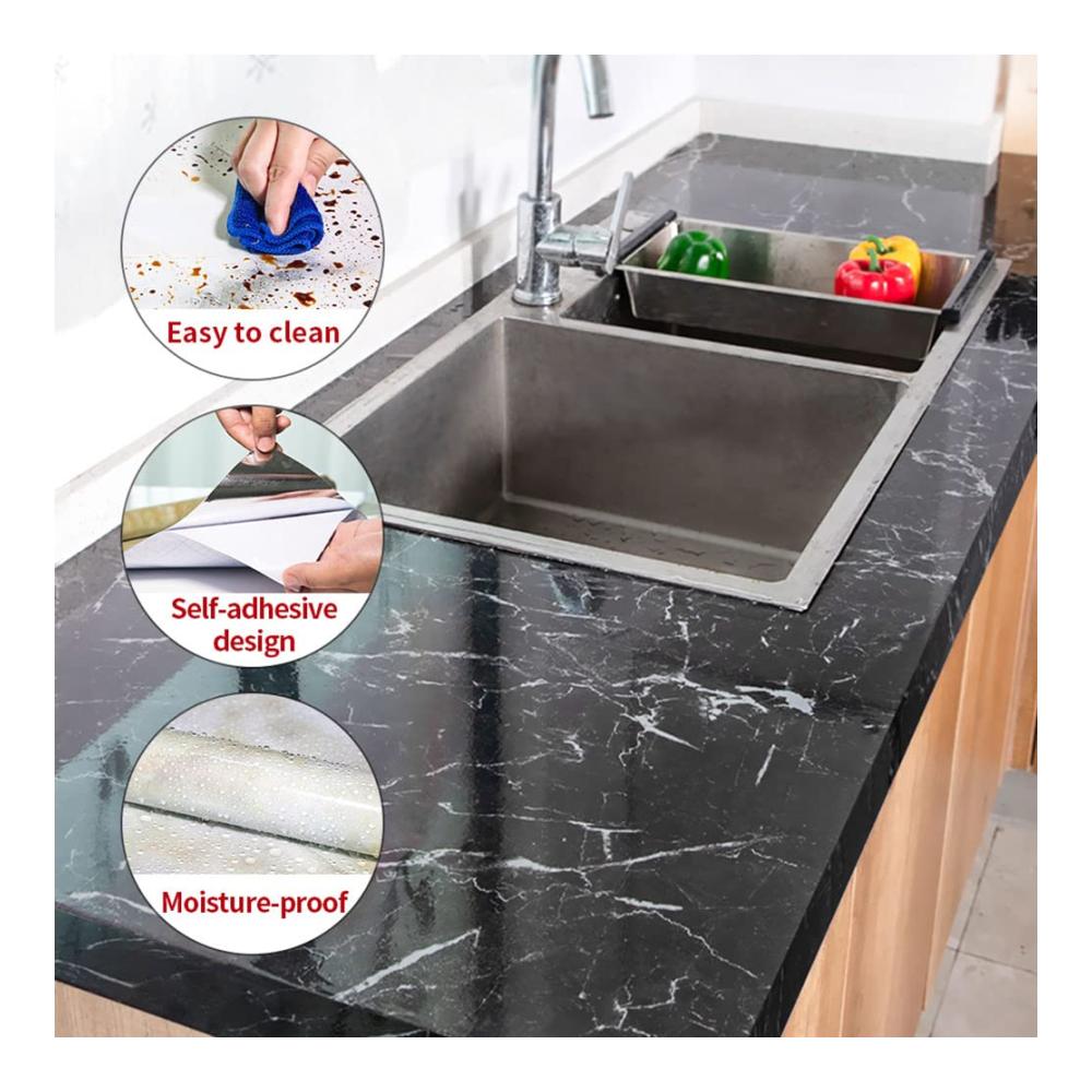Marmor Klebefolie 60x500cm | Selbstklebend & Wasserdicht | PVC Möbelfolie in Schwarz | Dekofolie für Möbel Küche & Wand | Haftfolie für Möbelaufwertung