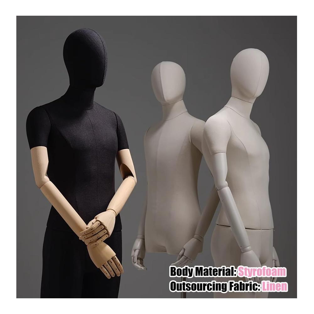 Erwachsene Schneiderpuppe mit beweglichen Holzarmen | Abnehmbarer Torso für Schneidergeschäft und Schlafzimmer-Präsentationen | Hochwertiges Mannequin in männlicher Farbe