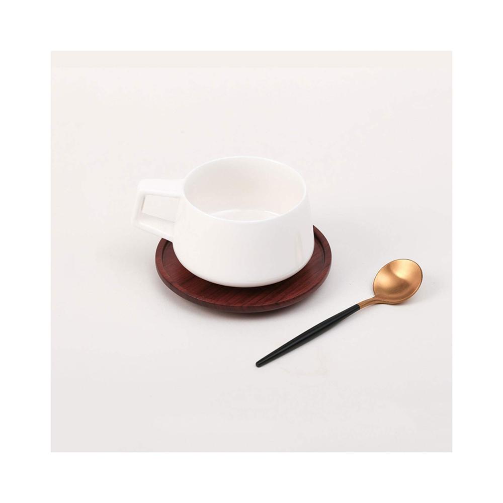 Porzellan Espresso- & Mokkatassen Set | 110ml | 6 Stück mit Metalllöffeln | Weiße Keramiktassen mit Griff | Ideal für Kaffee & Espresso | Inklusive Untersetzer | Elegant & Stilvoll