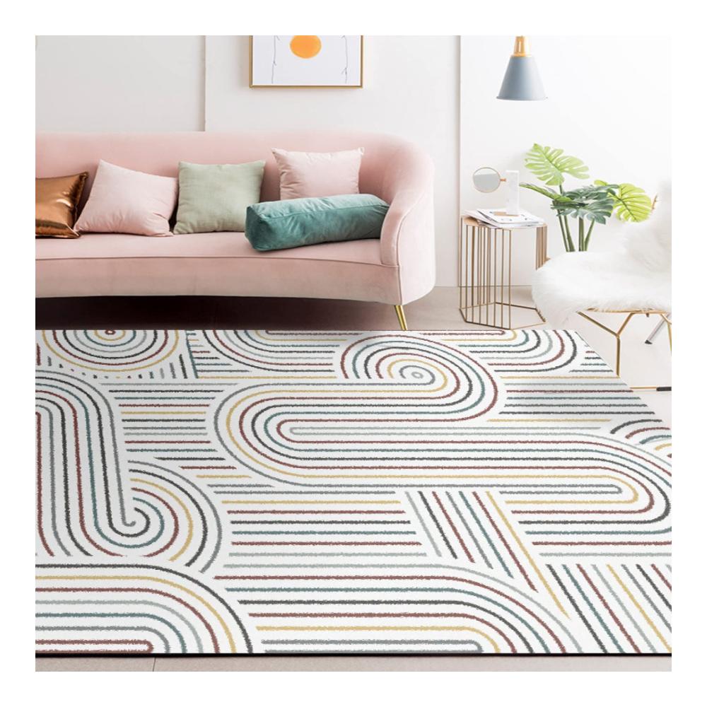 Premium Teppich für Wohnzimmer | Weiche 160x280cm Matte mit Multicolor-Design | Rutschfester Waschbarer Spielteppich für Kinder | Ideal als Dämm- & Schutzmatten | Modernes geometrisches Muster