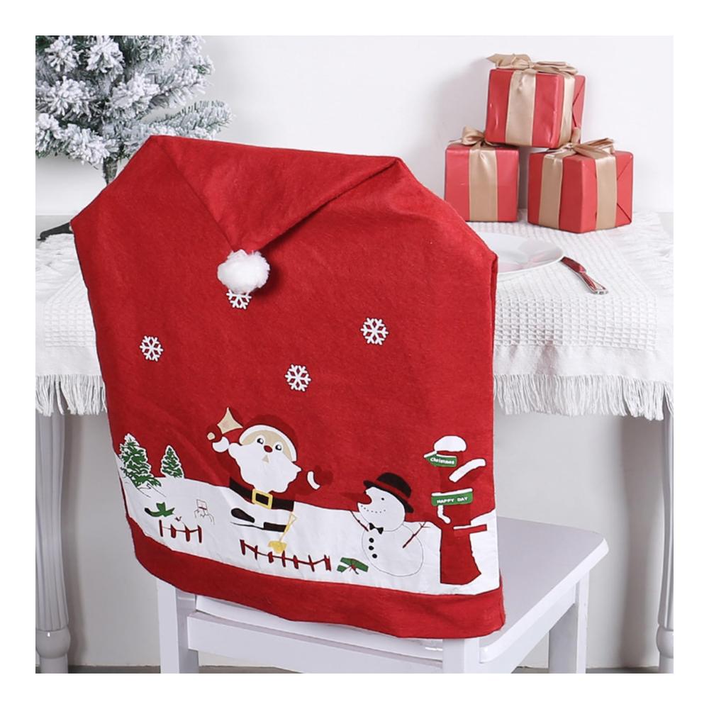 4er Set Niedliche Weihnachts-Stuhlhussen mit Roten Weihnachtsmannmützen für Festliche Esszimmer-Dekoration - Perfekte Hussen für Weihnachtsfeiern und Urlaubssitzungen - Robuste und Stilvolle Stuhllehnenbezüge
