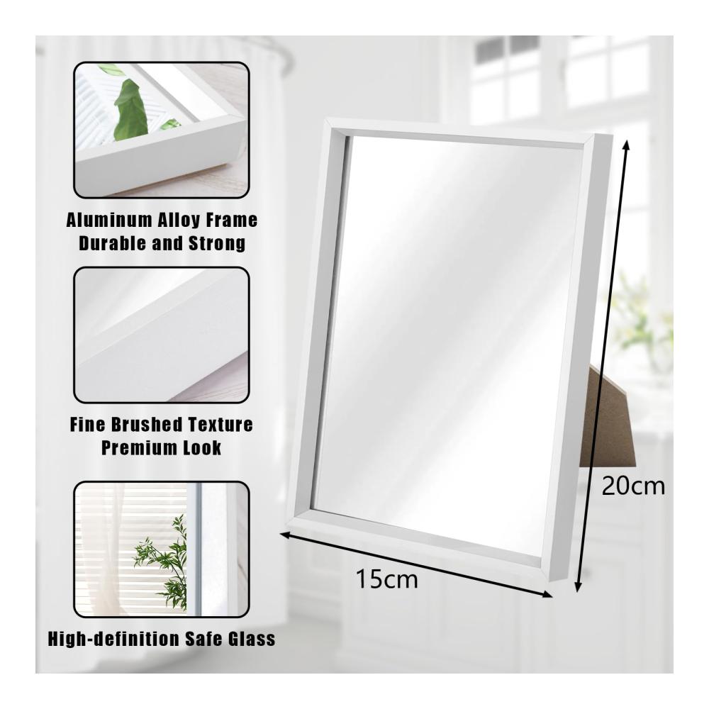 Entdecken Sie den stilvollen Kleinen Tischspiegel mit Ständer Rechteckiger Make-up-Spiegel Metallrahmen tragbar für Schlafzimmer Wohnzimmer & Badezimmer - Weiß