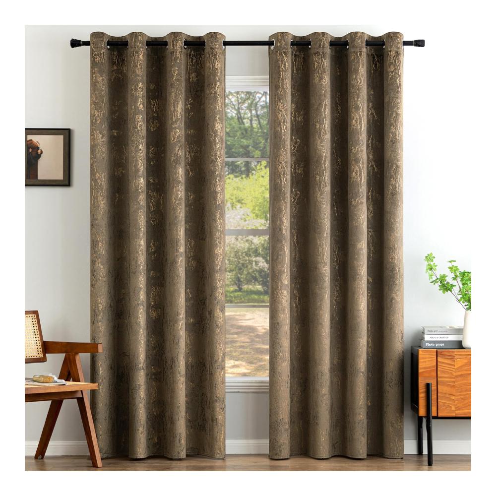 Luxuriöse Samtvorhänge Blickdicht | Gardinenschals Set für Eleganz im Wohnzimmer und Schlafzimmer | Blickdichte Ösenvorhänge Dekoschal Dekogardinen | 140x280cm | Dunkelbraun