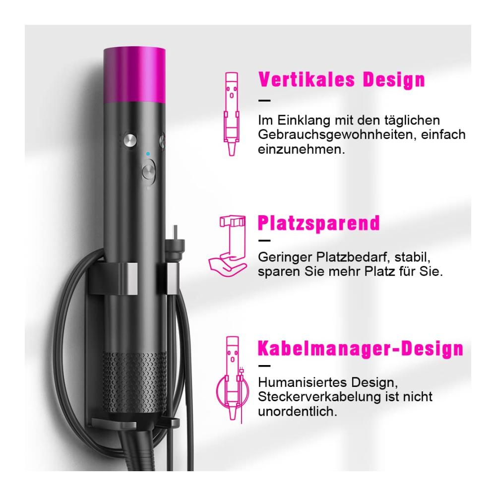 Organizer Deluxe Haartrocknerhalter Wandhalterung für Dyson Airwrap Glätteisen Glättbürste & mehr - Bohrfrei & Hochtemperaturbeständig. Perfekte Aufbewahrung & einfacher Zugriff auf Styling-Zub