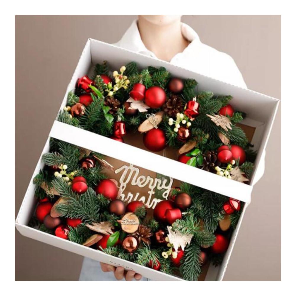 Exklusiver Weihnachtskranz 49 cm - Künstlicher Türkranz mit Blumen & Schleife - Festliche Girlande für stilvolle Heimdekoration - Perfekte Urlaubsatmosphäre