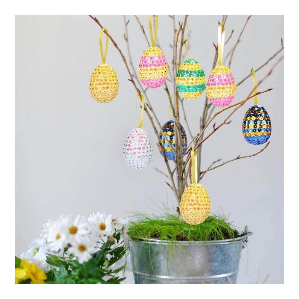 Osterbasteln leicht gemacht 25x Steckschaum Ostereier zum Dekorieren Aufhängen und Bemalen - DIY Set mit bunten Pailletten und Stecknadeln inklusive! Perfekt für kreative Osterdeko