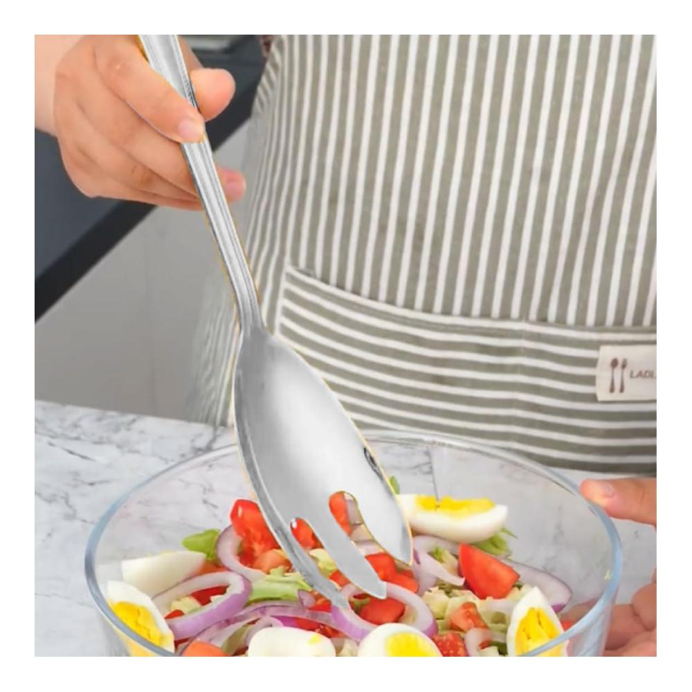 Entdecken Sie die Eleganz des Essens Salatbesteck Edelstahl-Set für stilvolle Präsentationen - 12 Zoll Salatlöffel und Gabel - Perfekte Servierutensilien für öffentliche Veranstaltungen und zu Hause