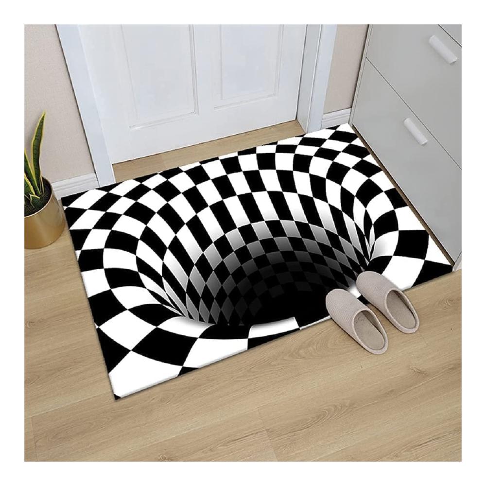 3D Stereo Karomuster Vortex Optische Illusionen Teppich | Ultra Langlebig Anti-Rutsch Schwarzloch Illusion | Coole Teppiche Fußmatte für Esszimmer Wohnzimmer Schlafzimmer
