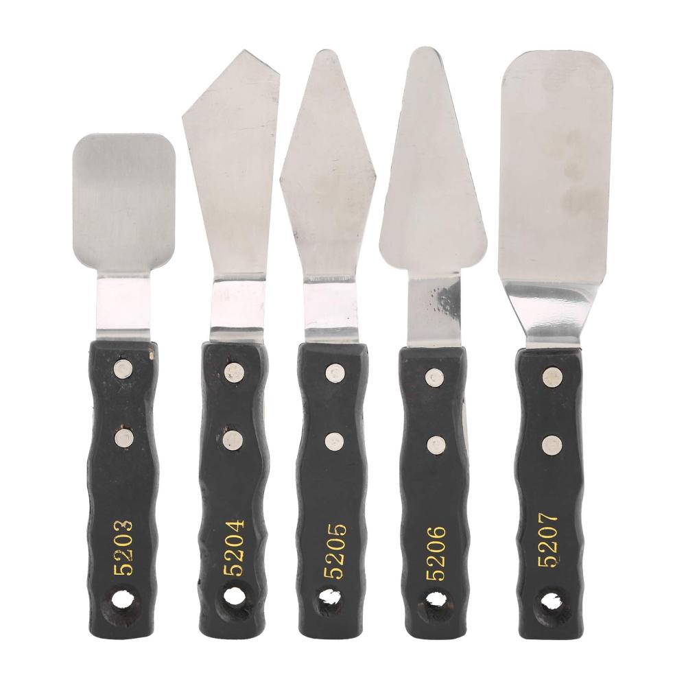 Profi Malmesser Set - 5-teiliges Edelstahl Palettenmesser-Set mit Holzgriffen für Ölgemälde Acryl- & Leinwandmalerei - Leicht zu reinigen & vielseitig verwendbar