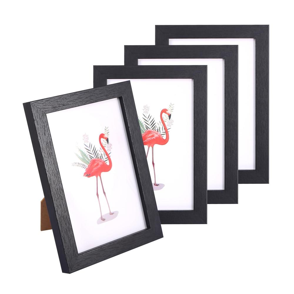Hochwertiges 4er Set Bilderrahmen 10x15 cm - Schwarz Holzbilderrahmen für Wand & Tischdekoration - Ideales Geschenk für Fotoerinnerungen
