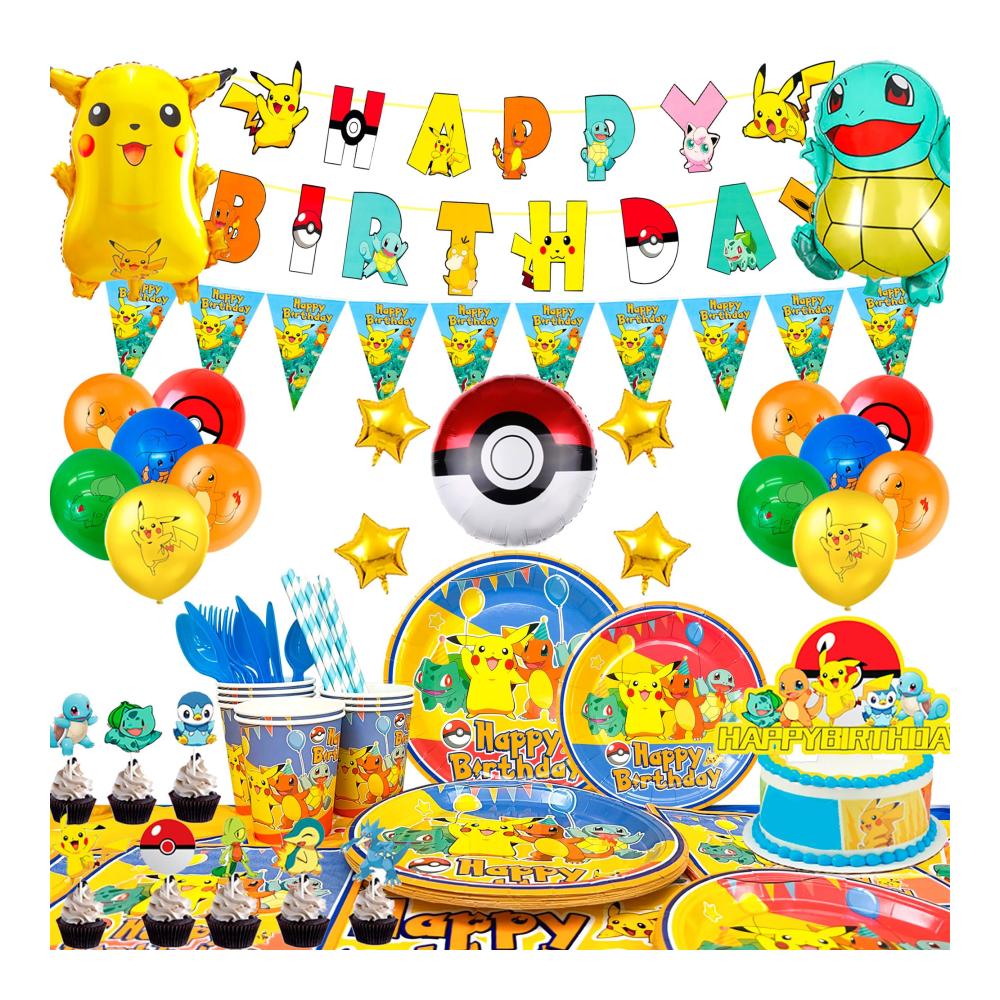 Cartoon Geburtstag Party Set 138pcs Lustige Deko & Geschirr Luftballons Teller & Becher für Kindergeburtstag! Perfektes Partyzubehörset für unvergessliche Feiern mit Cartoon-Thema