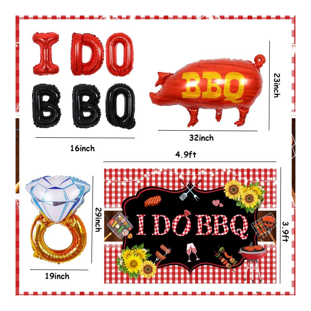 I Do BBQ Luftballon und Dekorationsset - Bachelorette-Party-Hintergrund mit Papierfächern und Picknick-Zubehör - Perfekte Dekorationen für Ihre Grillparty