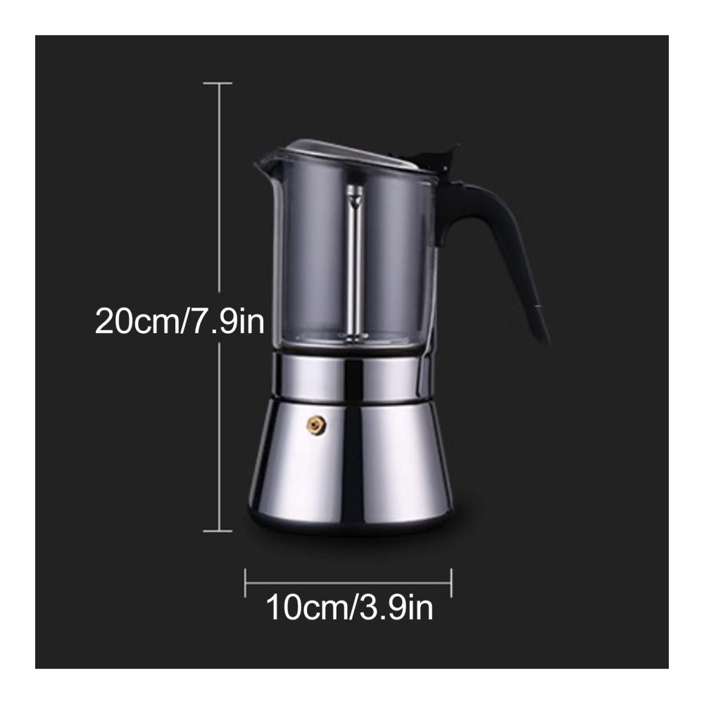 Erstklassiger Espressokocher Klassische italienische Kaffeemaschine für 4 Tassen | Edelstahl Moka-Kanne mit Kristallglasplatte