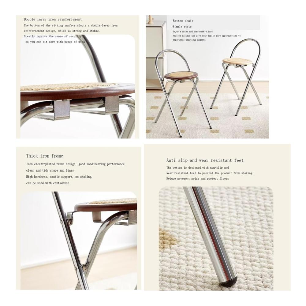 Entdecken Sie Komfort und Stil Klappbarer Esszimmerstuhl in Vintage-Rattanoptik Massivholz gewebte Polsterung – Ideal für Esszimmer Wohnzimmer und Schlafzimmer – Natürliche Holzfarbe