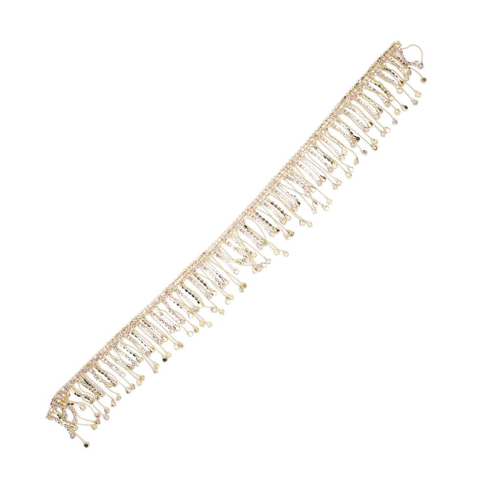 Elegante Strass-Borten mit Beads Hochwertige Fransen-Applikation für Brautkleider Taschen & mehr – Glamouröse Kristall-Dekoration in Goldton