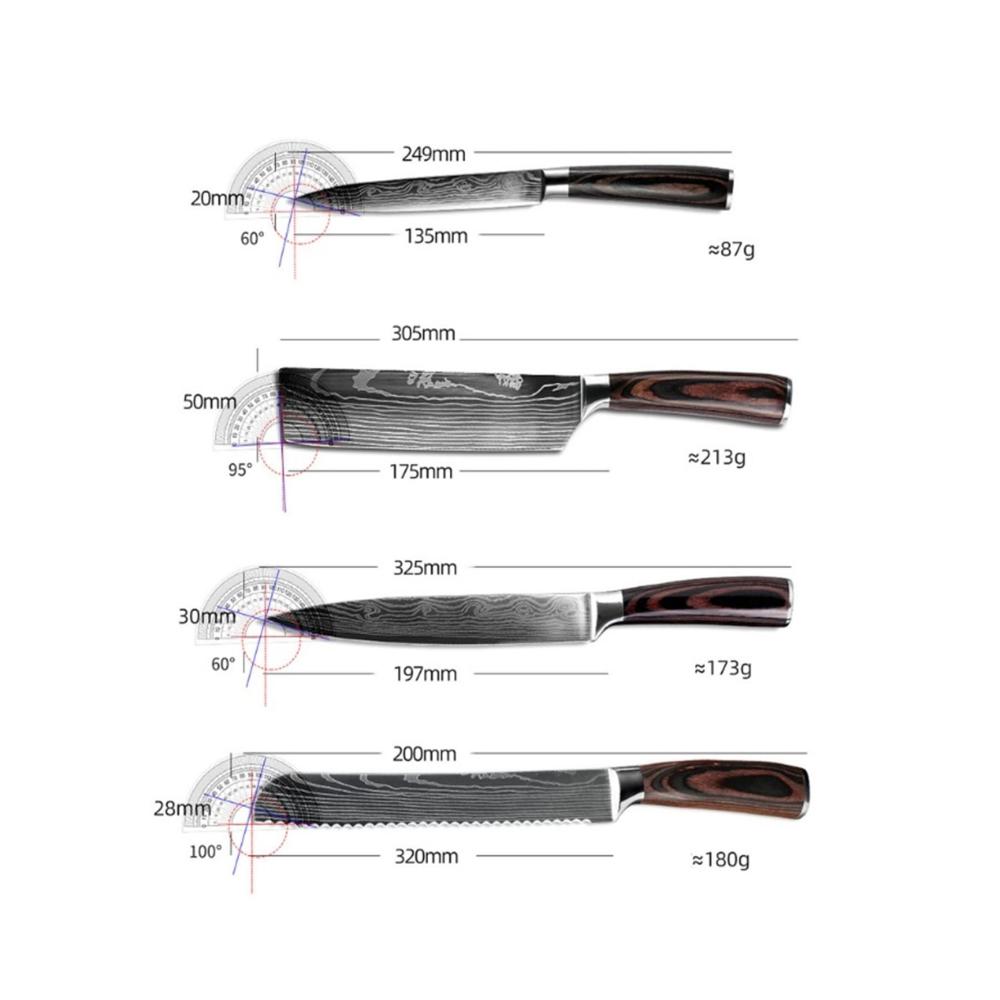 Premium Küchenmesserset aus 9 hochwertigen Edelstahlmessern - inklusive Santoku Nakiri Chefmesser und mehr für müheloses Schneiden und Zubereiten - stilvoll und funktional (Farbe 9-teilig