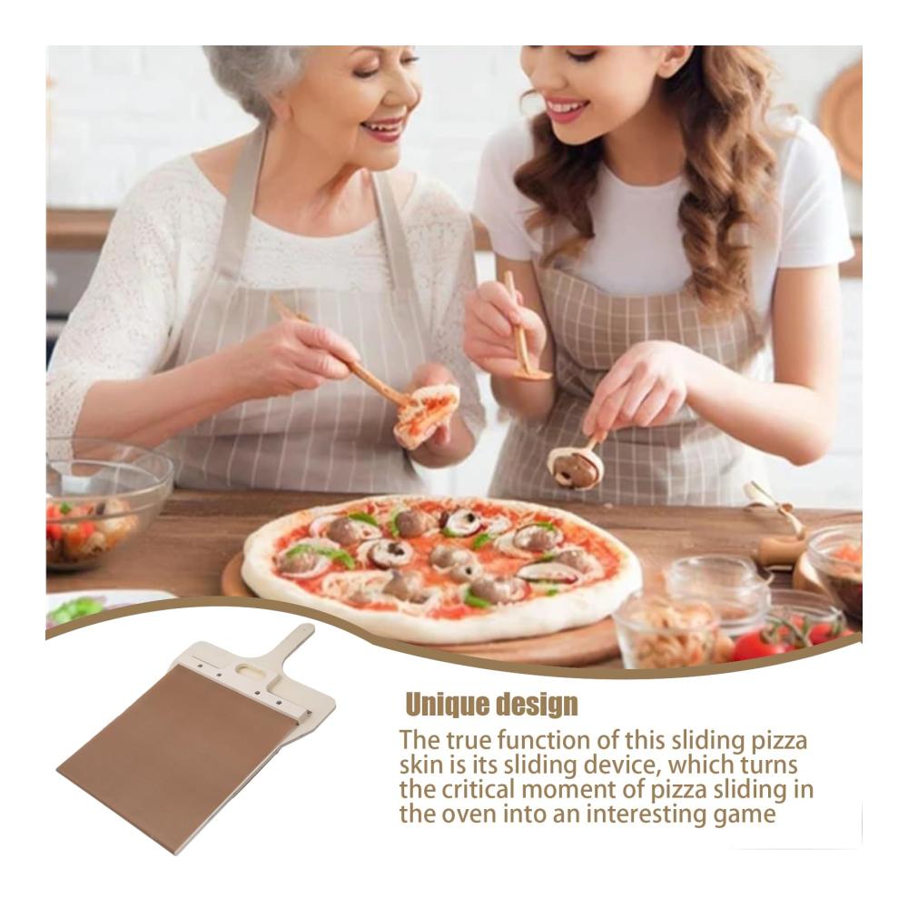 Flexibler Pizzastein-Set mit verschiebbarem Pizzaschieber - Hochwertiger Pizzastein aus Cordierit für knusprige Kruste - Inklusive Holzschieber für müheloses Übertragen der perfekten Pizza - Idealer Pizzastein für hausgemachtes Brot und Gebäck - Antihaftbeschichtung für einfaches Backen und Reinigen