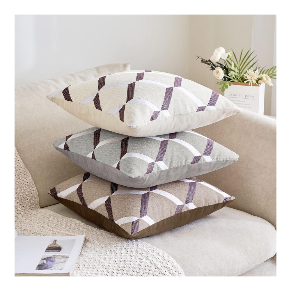 2er Set Zierkissenbezüge - Dekorative Chenille Kissenhüllen mit modernem Diamantmuster - Weiche Bezüge für Wohnzimmer & Schlafzimmer - 45x45 cm - Milchweiß