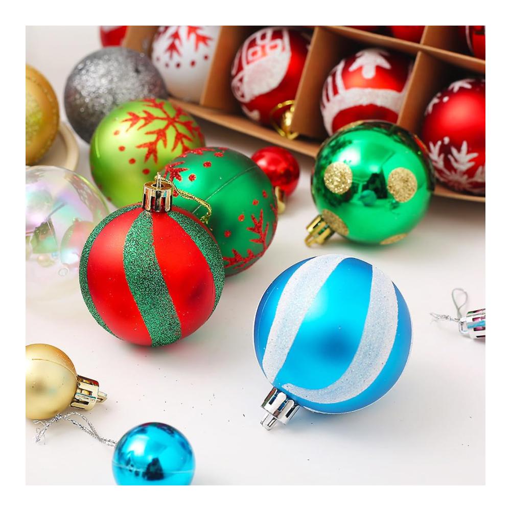 Bruchsichere Weihnachtskugeln - 42er Set Christbaumkugeln 3/6cm mit Kiefernzapfen Ornamenten für festlichen Weihnachtsbaum - Bedruckte Deko-Kugeln in Rot/Grün/Weiß