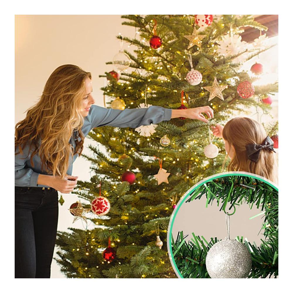 100 Stück Mini-Christbaumkugelhaken-Set - Grüne Kunststoff-Halterung für Weihnachtsbaumschmuck - Praktische Ornamentaufhänger für festliche Dekorationen