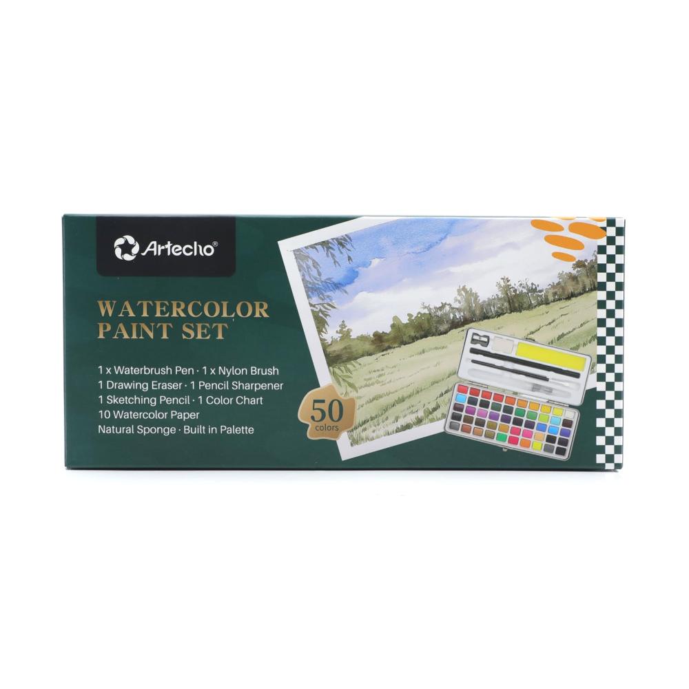 Aquarellfarben Set 50 brillante Farben in praktischer Box | Inklusive 4 fluoreszierende Wasserfarben Aquarellpapier Pinsel & mehr | Ideal für Künstler & Hobbyisten | Hochwertige Farben & Lacke