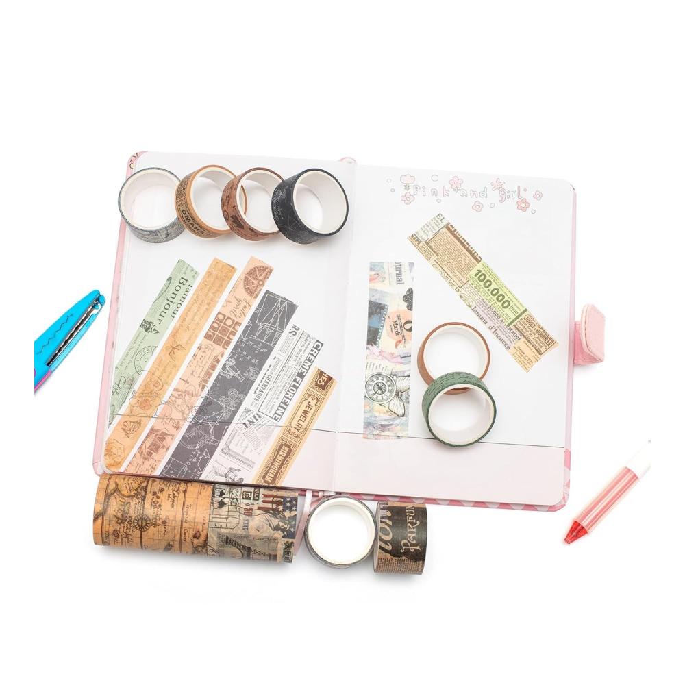 Antike Kartenmuster Washi Tape Set - 10 Rollen breites dekoratives Masking Tape für Kunst DIY Tagebuch Scrapbooking & mehr - Retro Klebebänder für kreative Projekte & Verpackung
