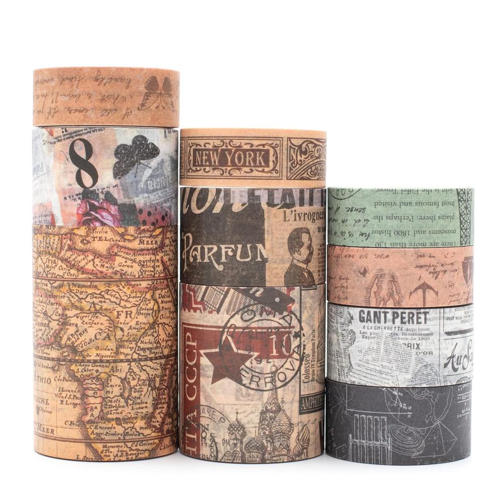 Antike Kartenmuster Washi Tape Set - 10 Rollen breites dekoratives Masking Tape für Kunst DIY Tagebuch Scrapbooking & mehr - Retro Klebebänder für kreative Projekte & Verpackung