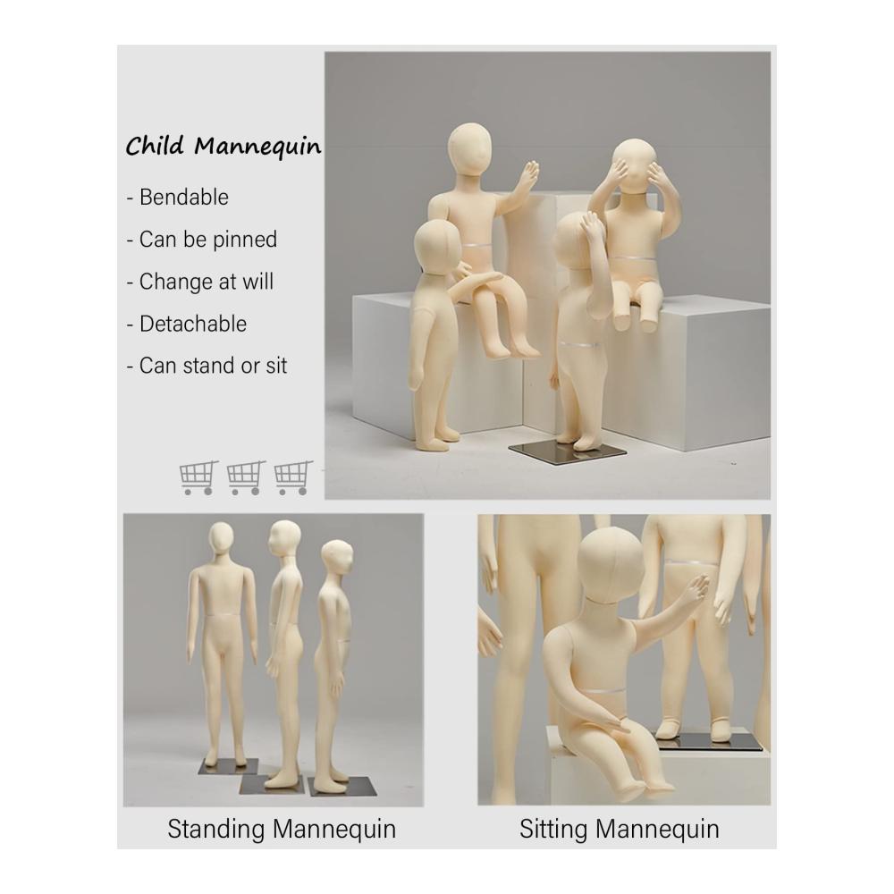 Erstklassige Flexible Schneiderpuppe für Modeboutiquen – Kinder Mannequin Mädchen Jungen 1-14 Jahre – Tragbares Dummy Display – Nähen Mannequin Ganzkörper für Business (Größe 8 Jahre