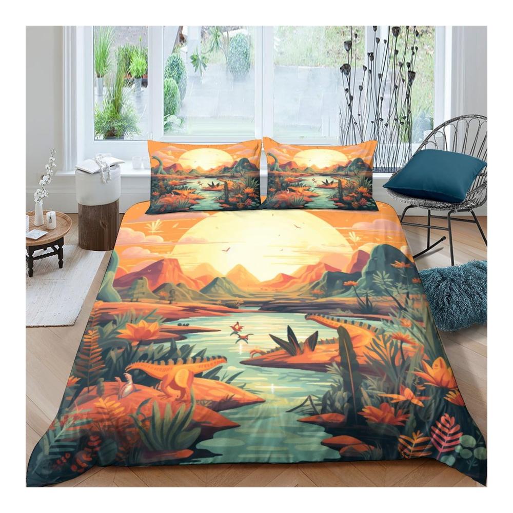 3D Dinosaurier Bettwäsche Set Mikrofaser Bettbezug mit Reißverschluss und Kissenbezug 3-teilig für Kinder und Erwachsene King Size (220x240cm) - Hochwertige Bettwäsche-Sets für bezaubernde Träume