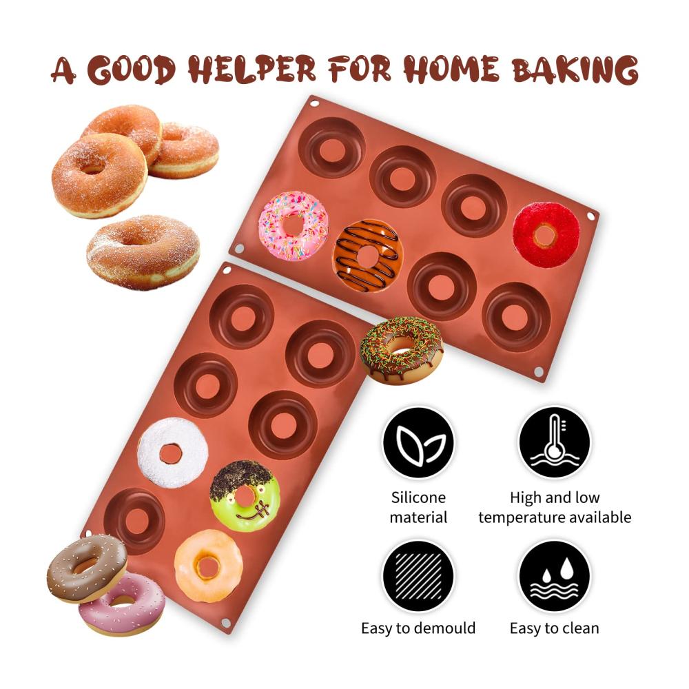 Backen Sie perfekte Muffins & Donuts! 2er Set Thnkstaps Silikon-Donut-Backformen mit hitzebeständigem Backblech. Antihaft & flexibel für 8 Donuts pro Form. Inklusive Pinsel für müh