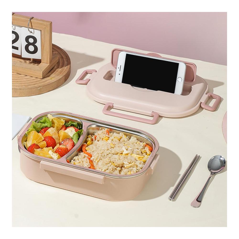 Premium Edelstahl Lunchbox mit auslaufsicherem Verschluss und Besteck | Thermo-Bento für Mikrowelle | Leicht zu reinigen | 2/4/5 Gitter für Schule und Arbeit