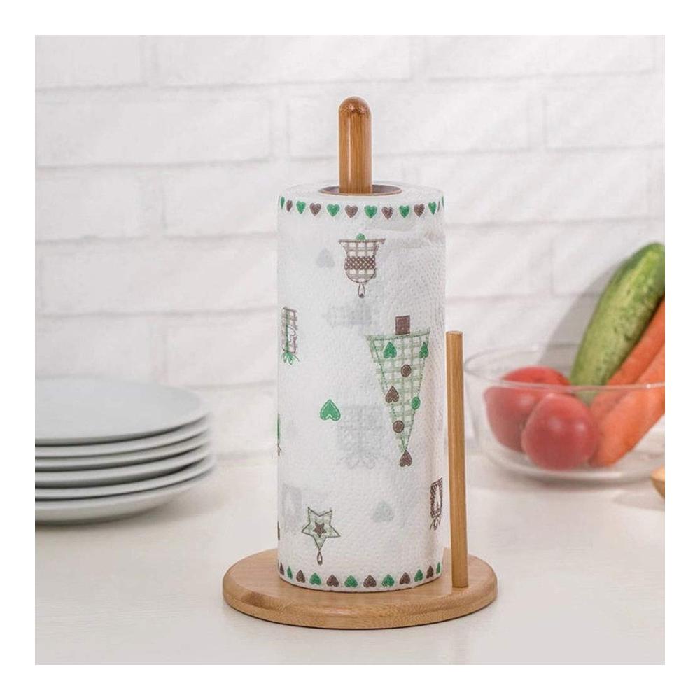 Attraktiver Küchenrollenhalter Stilvolles Design mit Holzbasis | Praktischer Standhalter für Küchenrollen | Leichtes Abreißen | Ideal für Standard- und Papierrollen | Ø16x30 cm | Natürliches Flair