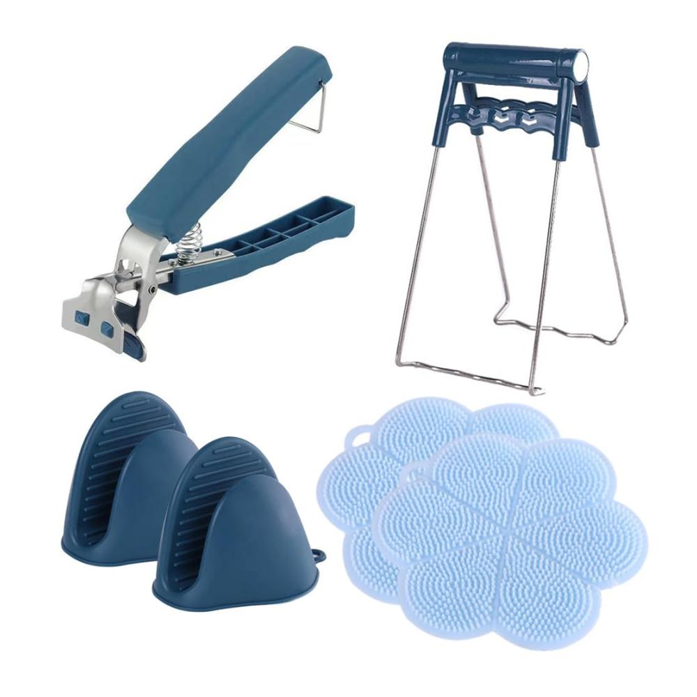 Edelstahl Einmachglas Heber Profi Einkochzange mit Silikon-Griff | Sicherer Glasheber für Home Kitchen & Restaurant | Rutschfeste Zange mit Verbrühschutz & Clip | Ideales Zubehör zum Einkochen & Heben von Einmachglä