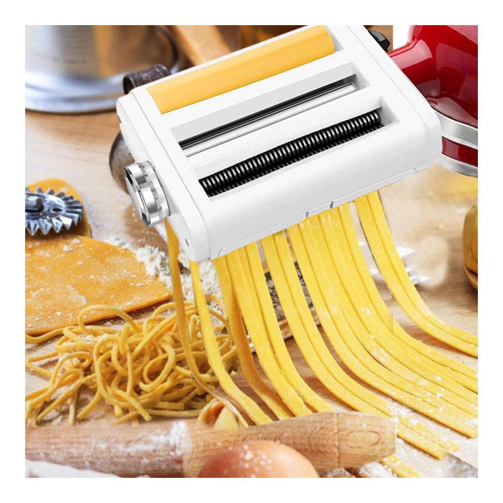 Entdecken Sie die Vielseitigkeit Manuelle Nudelmaschine Kitchenaid – 3-in-1 Design mit 8 Dickenstufen für hausgemachte Pasta-Kreationen – Inklusive Spaghetti- und Fettuccine-Schneider