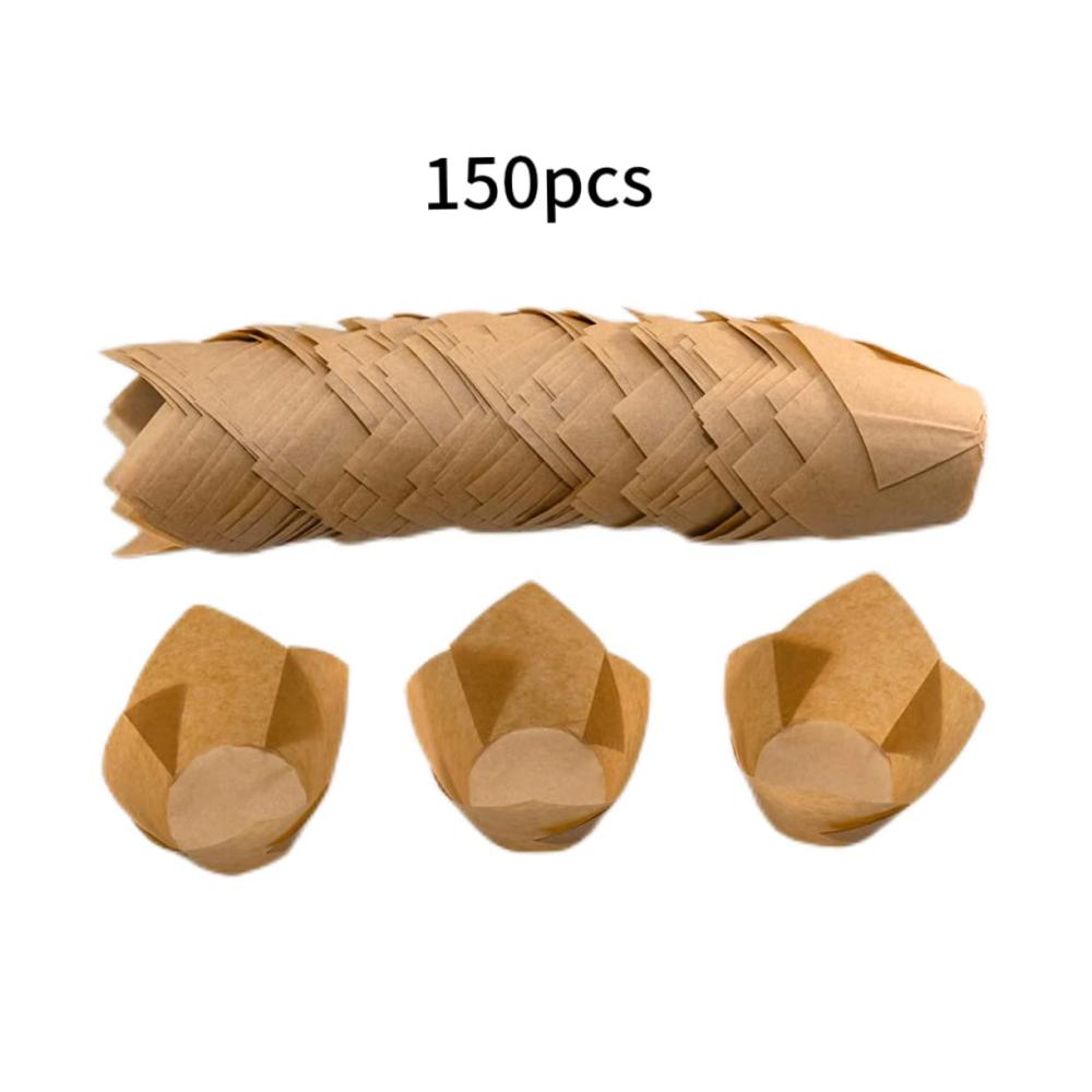 Einweg-Backbecher Zubehör - 150 Stück Tulpen Cupcake Förmchen für Backen & Servieren - Muffin Halter aus Pappe - Backförmchen in Tulpenform - Umweltfreundliche Cupcake Papierförmchen