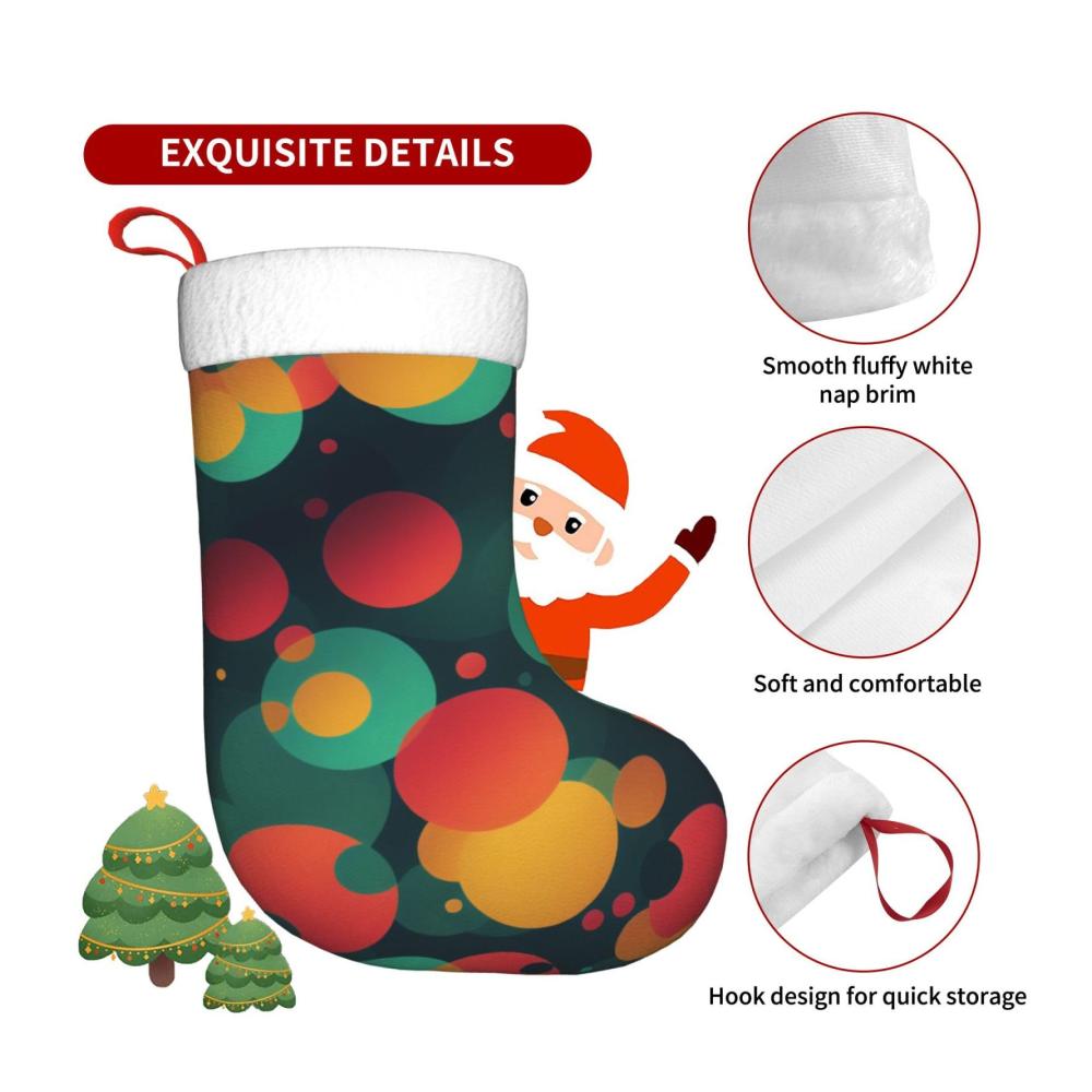 Festlicher Nikolausstiefel & Weihnachtsstrümpfe Abstrakte Muster Kamin & Baum Dekor Plüsch Manschetten - 1 Packung 45 cm - Hängende Socken für die perfekte Weihnachtsstimmung