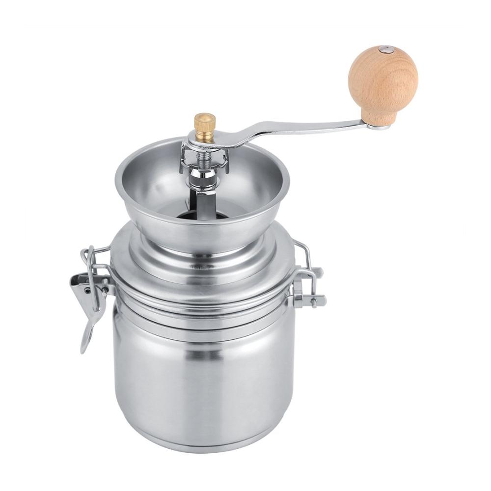Manuelle Kaffeemühle aus Edelstahl - Vielseitige Handkurbelmühle für Kaffee Gewürze & Nüsse Ideal für Büro & Café Robust & Tragbar Perfektes Barista-Tool in Silber