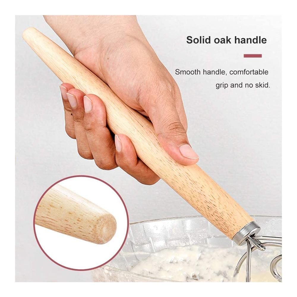 Professionelle Dänische Schneebesen Set | 3-teiliger Brotteig & Eierschläger | Holzgriff Mixer für Backen | Ideales Backwerkzeug für Brot Gebäck & Desserts | Robuste Qualität 13 Zoll