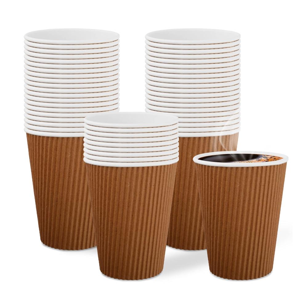 50 Stück 340ml Pappbecher | Recycelbare Kaffeetassen mit isolierter Kraftpapier-Wand | Einweg-Kaffeetassen für heiße & kalte Getränke | Nachhaltig braun