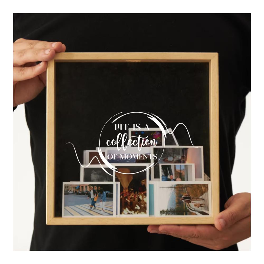 FLXSO Objektrahmen Abenteuer-Archivbox aus Holz | Foto-Sammelbox mit Schlitz | Tragbare Reise-Erinnerungsbox | Erinnerungsvitrine für Hochzeit Jahrestag & Valentinstag
