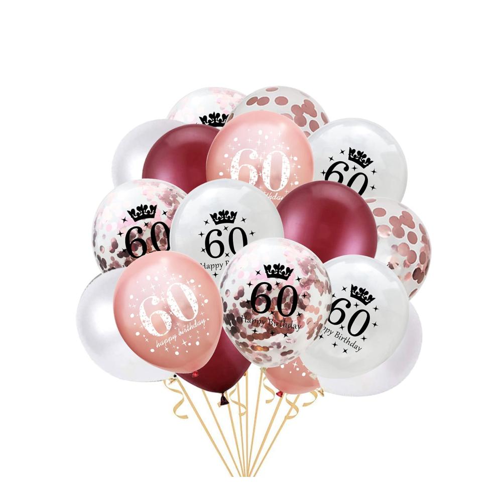 FACHY 60. Geburtstag Luftballons Set - 60 Jahre Dekoration für Frauen mit Weinrot & Roségold Latex Ballons Konfetti Bänder - Happy Birthday Mutter Geburtstagsfeier Zubehör in