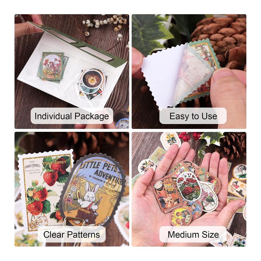 Entzückende Vintage Scrapbooking Aufkleber 240 Stück Stempel Goldfolie Papier Sticker für kreative DIY Projekte - Dekorative Ästhetik Blumen Tiere & mehr - Perfekt für Erwachsene und Kinder