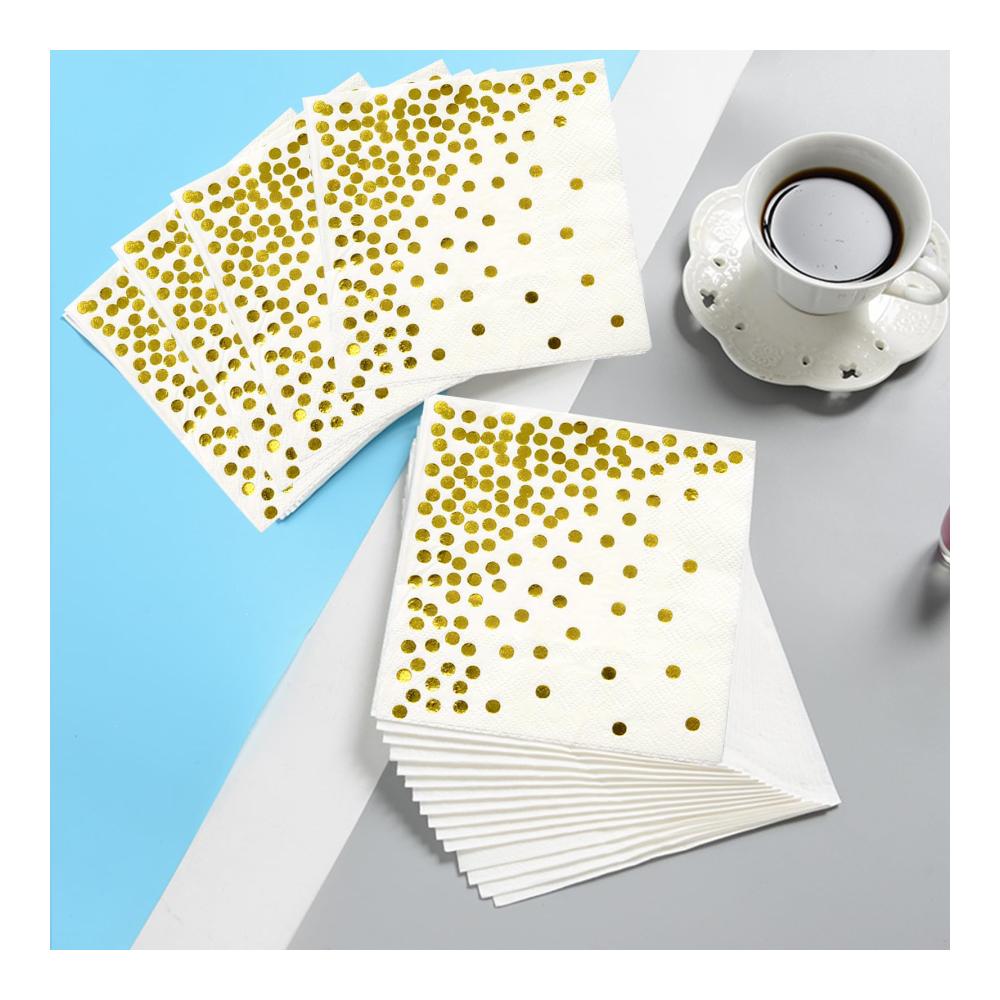 Servietten Gold Dots 80 Stück 2 lagig - Elegante Golden Foiled Papierservietten - Weiße Serviette mit Goldenen Punkten - Ideal für Deko Party Geburtstag Hochzeit und Feiertagsfeier - 33 x 33 cm