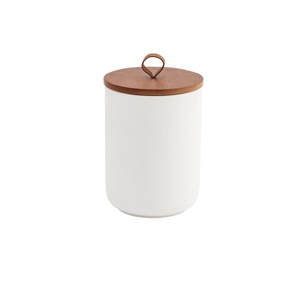 Glasbehälter & Töpfe Elegante Vorratsdosen aus Keramik mit Bambusdeckel - Tee Kaffee Zucker - Modernes Küchenzubehör-Set in Weiß (3-teilig