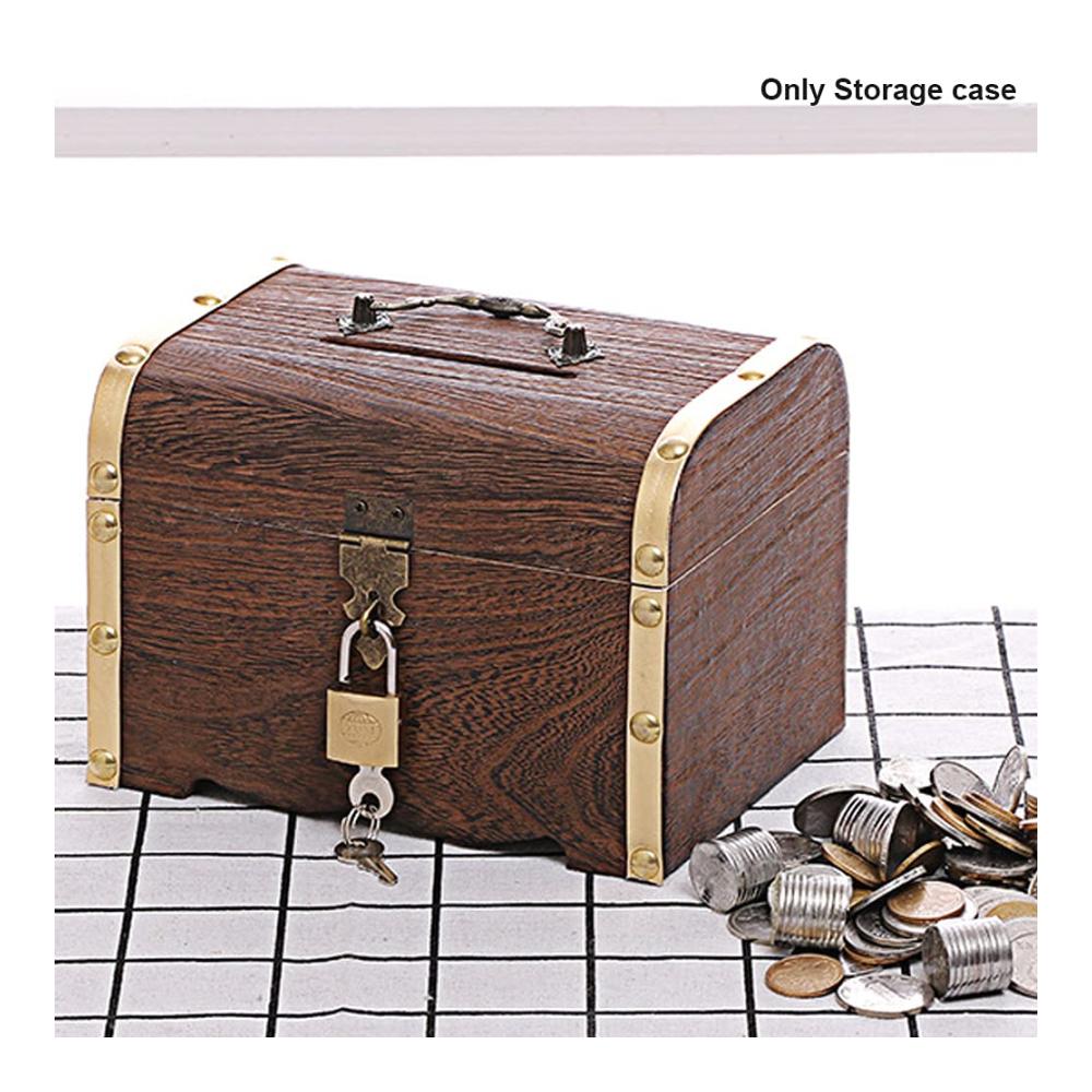 Holztruhe Sparschwein mit Schloss – Vintage Sparbüchse als Schatztruhe für Kinder – Piratenkiste Geschenkbox – Aufbewahrungsbox aus Holz