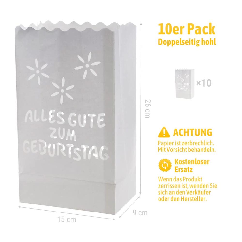 Setzen Sie Ihr Fest in ein zauberhaftes Licht! 10 Papierlaternen Lichttüten - Ideal für Geburtstagsfeiern und Tischdekoration - Weiße Kerzentüten für eine